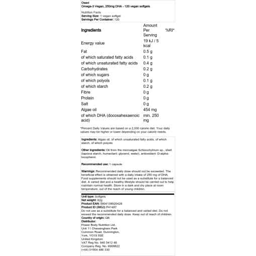 250mg DHA - 120 vegan softgels