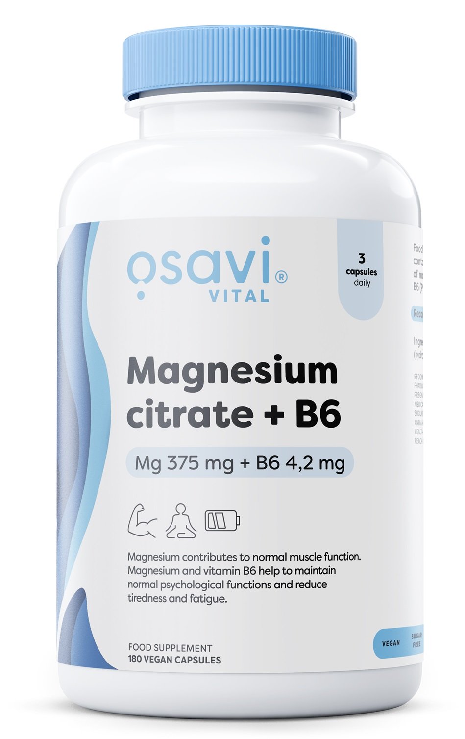 Magnesiumcitrat med B6, 375 mg + 4,2 mg - 180 vegetabiliska kapslar