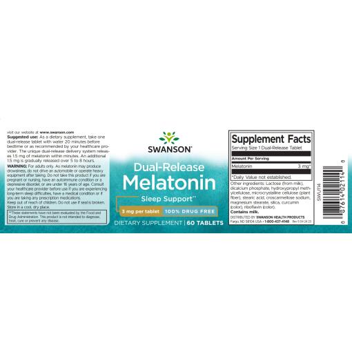 Swanson Melatonin, 3 mg. Dual-Release! 60 tabletter