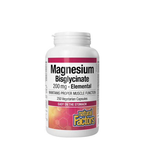 Natural Factors Magnesium Bisglycinate Pure 200 mg (250 Capsules)