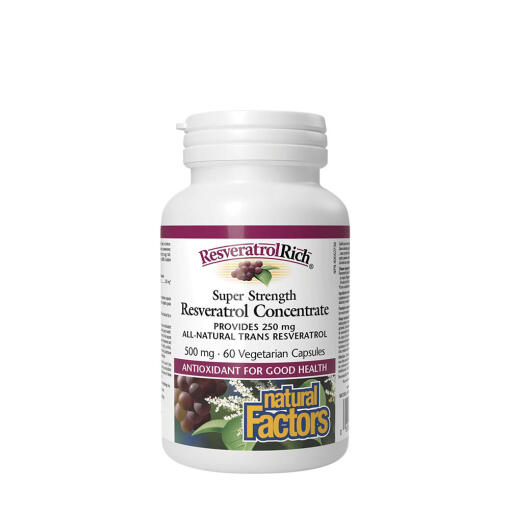 Natural Factors ResveratrolRich Super Strength Resveratrol Concentrate 500 mg  (60 Veggie Capsules)