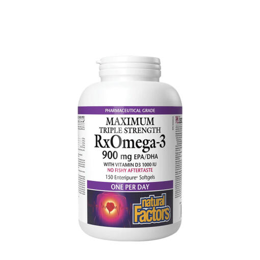 Natural Factors RxOmega-3 with Vitamin D3 Maximum Triple Strength 900 mg (150 Softgels)