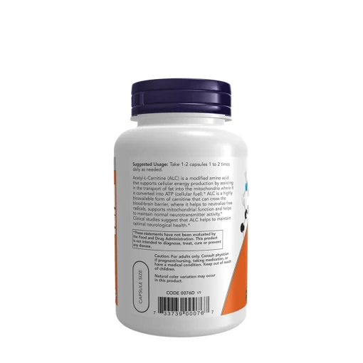 NOW - Acetyl-L-Carnitine, 500 mg - 100 vegetabiliska kapslar - Bild 3