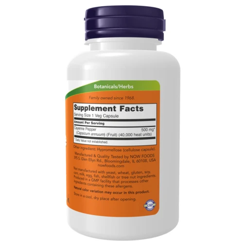 NOW - Cayenne, 500 mg - 100 vegetabiliska kapslar - Bild 3