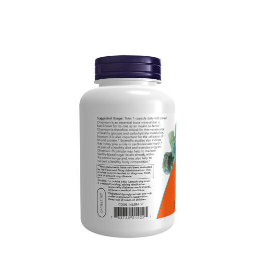 NOW - Krompikolinat, 200 mcg - 250 vegkapslar - Bild 3