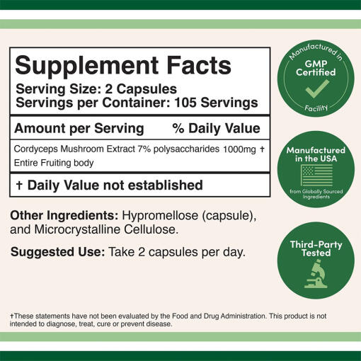 Double Wood Supplements - Extrakt av Cordycepssvamp (210 kapslar) - Bild 2
