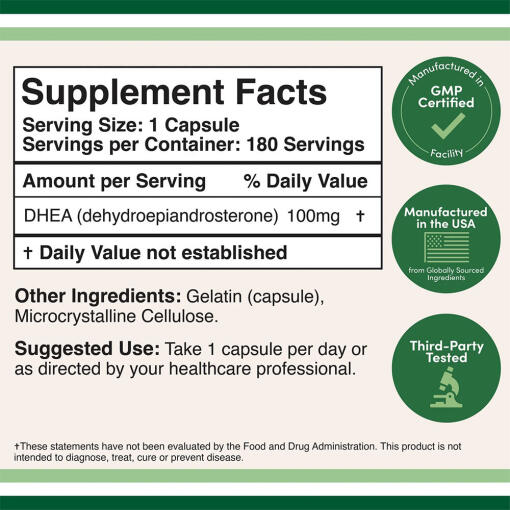 Double Wood Supplements - DHEA, 180 kapslar - Bild 2