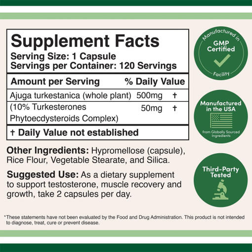 Double Wood Supplements - Turkesteron 10 % (120 kapslar) - Bild 2