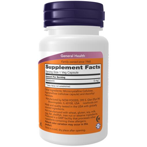 NOW – Melatonin, 5 mg, 180 kapslar
