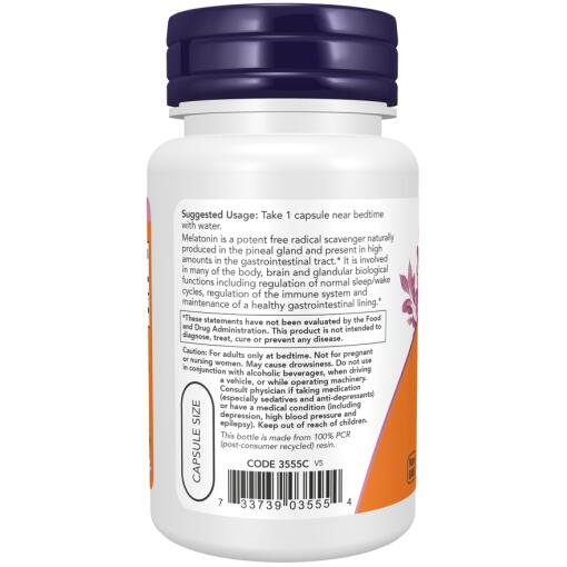 NOW – Melatonin, 5 mg, 180 kapslar