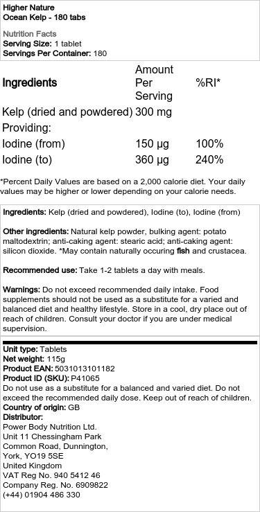 Higher Nature - Ocean Kelp, 180 tabletter - Bild 2