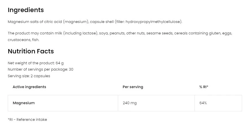 OstroVit - Pharma Magnesium Citrate, 60 kapslar - Bild 2