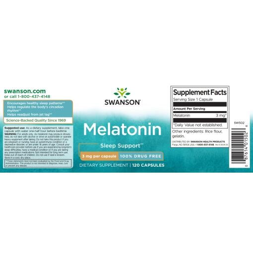 Swanson - Melatonin, 3 mg - 120 kapslar
