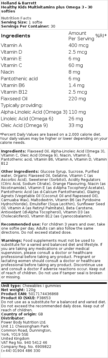 Holland & Barrett - Barns Multivitaminer med Omega 3, 30 tuggisar - Bild 2
