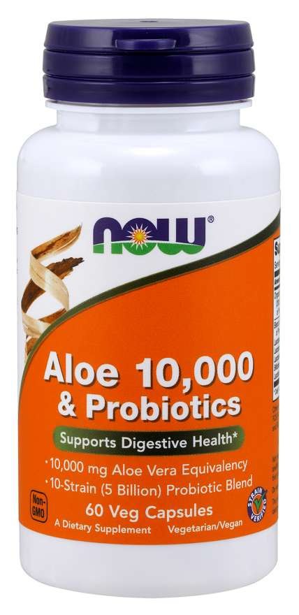 NOW Foods - Aloe 10,000 &amp; Probiotika, 60 vegetabiliska kapslar | Vitaminer och mineralerHälsa och välbefinnandeHälsokostProbiotikaVeganska produkter | Apoteka