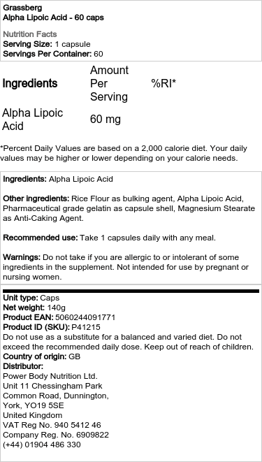 Grassberg - Alfa-liponsyra, 60 kapslar - Bild 2