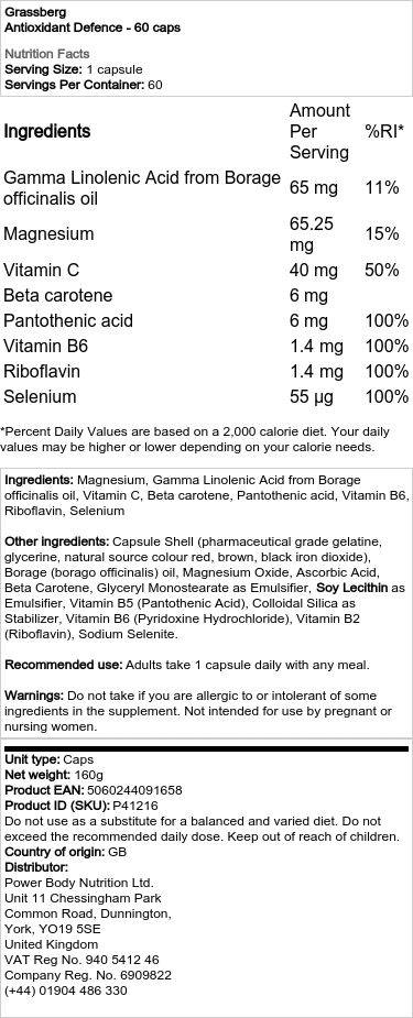 Grassberg - Antioxidantförsvar, 60 kapslar - Bild 2