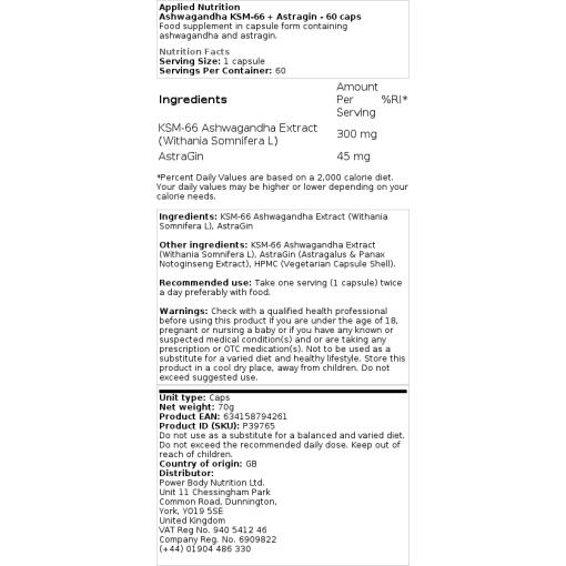 Applied Nutrition - Ashwagandha KSM-66, 60 kapslar - Bild 2