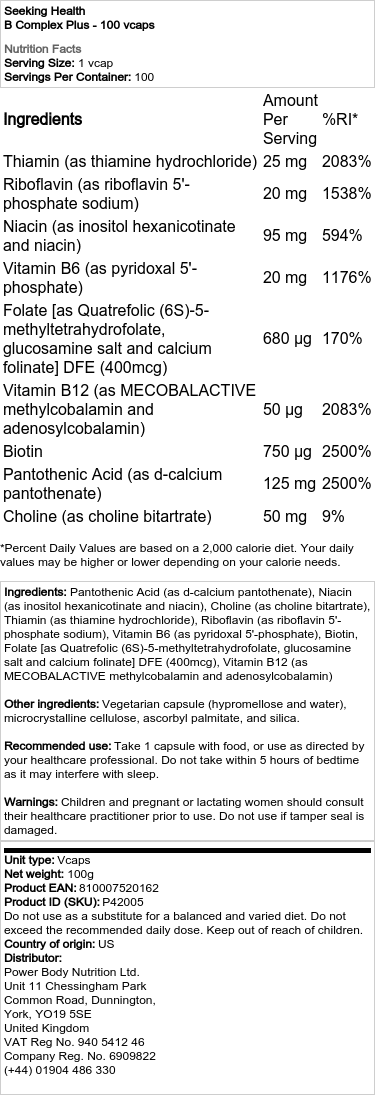 Seeking Health - B-komplex Plus, 100 kapslar - Bild 2