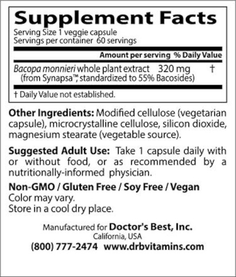 Doctor's Best - Bacopa med Synapsa, 320 mg - 60 vegetabiliska kapslar - Bild 7