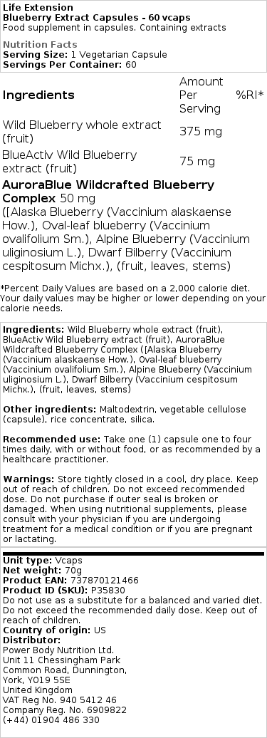 Life Extension - Blåbärsextrakt, 60 kapslar - Bild 2