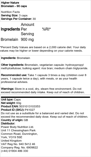 Higher Nature - Bromelain, 90 kapslar - Bild 2