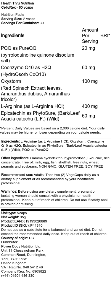 Health Thru Nutrition - CelluRex, 60 vegetabiliska kapslar - Bild 2