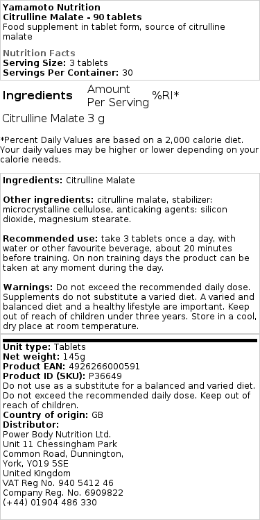 Yamamoto Nutrition - Citrullinmalat, 90 tabletter - Bild 2