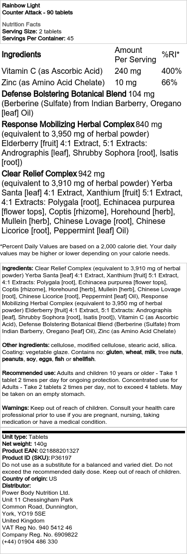 Rainbow Light - Counter Attack, 30 tabletter - Bild 2