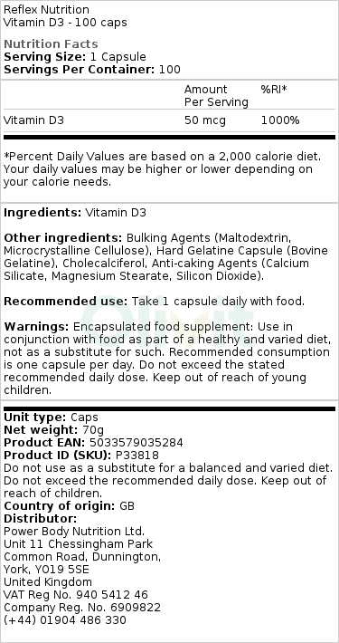 Reflex Nutrition - D3-vitamin, 100 kapslar - Bild 2