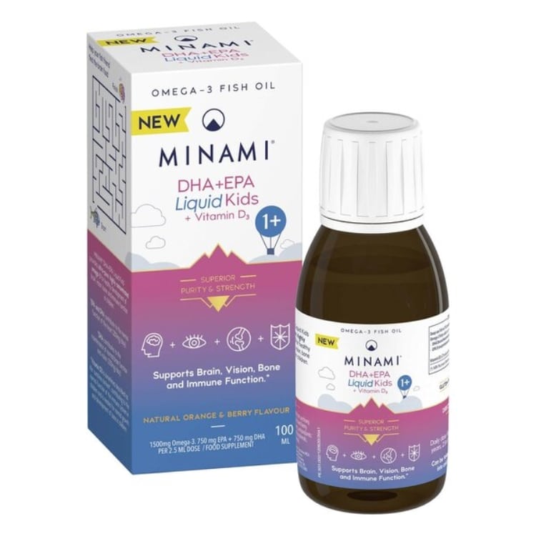 Minami - Flytande DHA+EPA för Barn med Vitamin D3, Naturlig Apelsin &amp; Bärsmak - 100 ml | Vitaminer och mineralerHälsa och välbefinnandeVissa vitaminerD-vitaminOmegas - EFA - CLA - oljorOmega och fiskoljaHälsokostBørns sundhedD3 | Apoteka