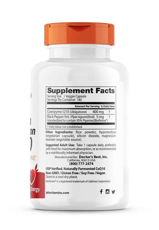 Doctor's Best - Högeffektivt CoQ10, 400 mg, 180 vegetabiliska kapslar - Bild 3