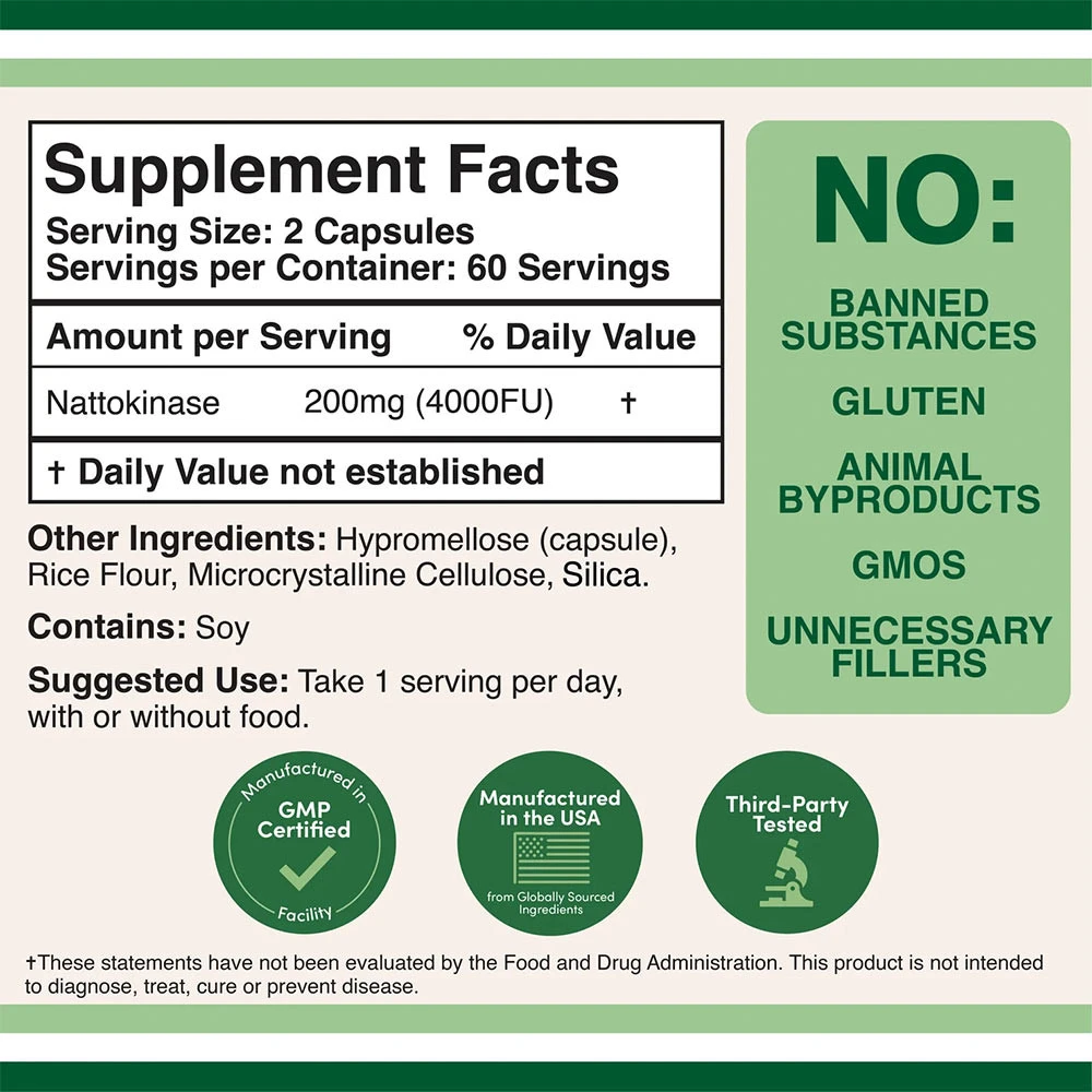 Double Wood Supplements - Nattokinase (120 kapslar) - Bild 2