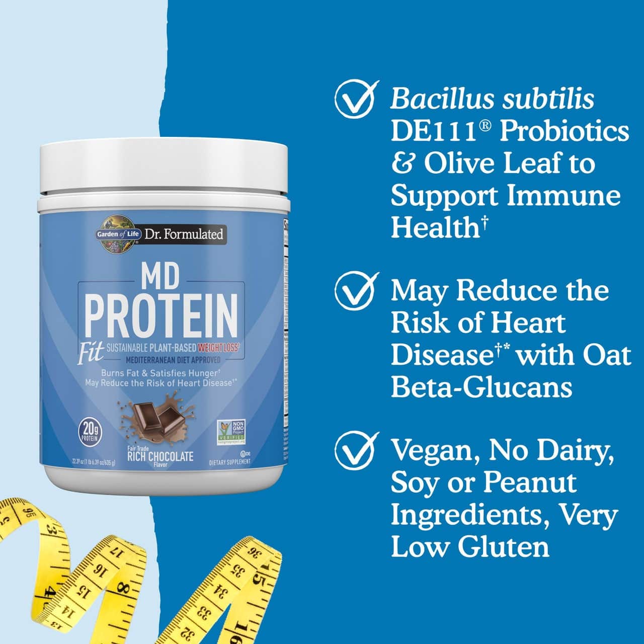 Garden of Life - Dr. Formulated MD Protein FIT Hållbart växtbaserat pulver, rik på choklad - 635g - Bild 4