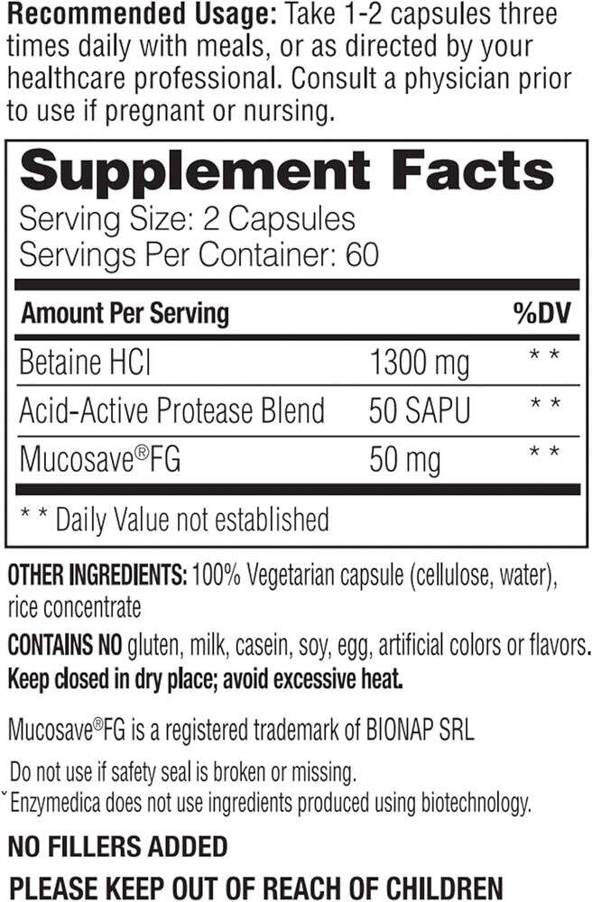 Enzymedica - Betaine HCI, 600 mg, 60 kapslar - Bild 3