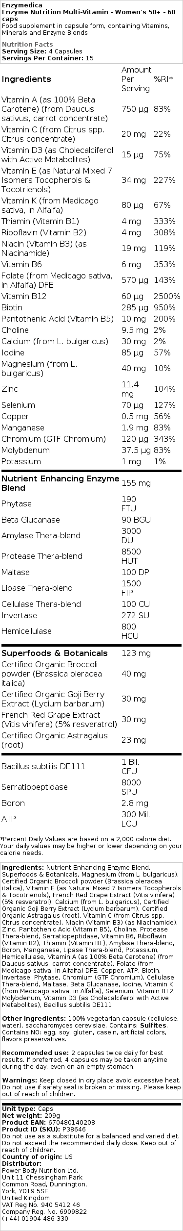 Enzymedica - Enzymnäring Multivitamin, Kvinnor 50+ - 60 kapslar - Bild 2