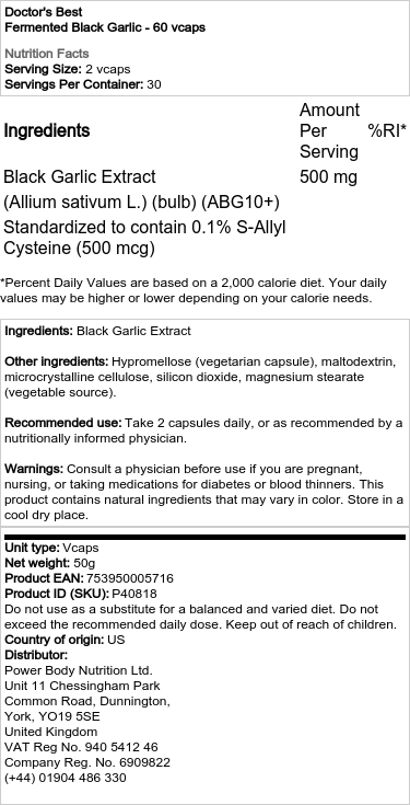 Doctor's Best - Fermenterat svart vitlök, 60 vcaps - Bild 2
