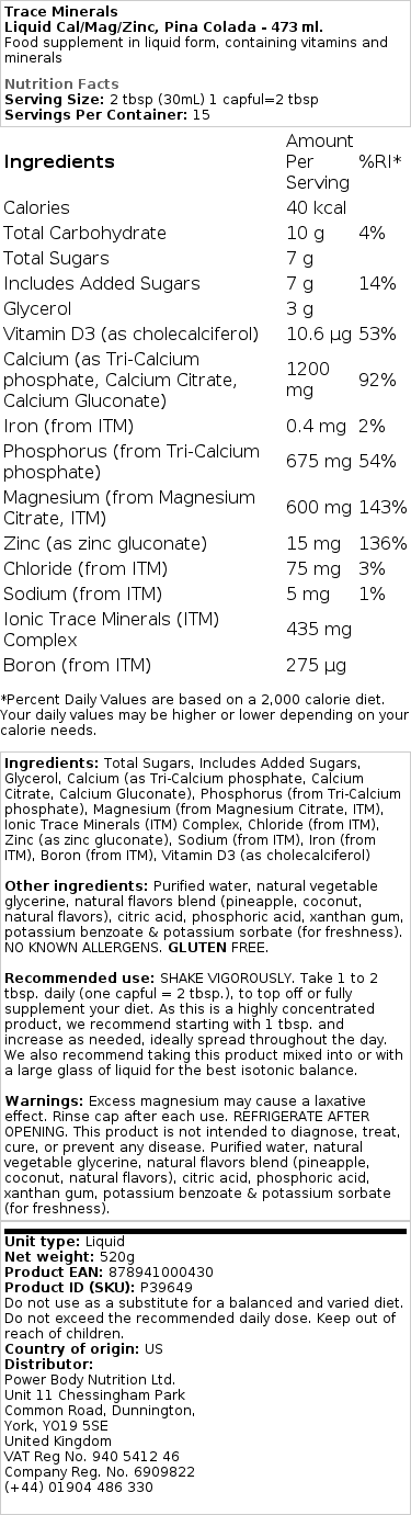 Trace Minerals - Flytande Kalcium/Magnesium/Zink, storlek - Bild 2