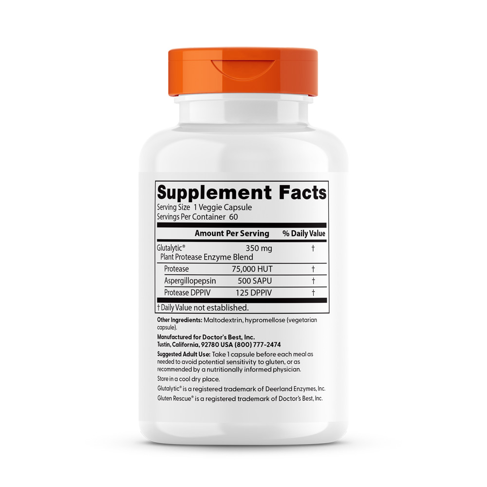 Doctor's Best - Gluten Rescue med Glutalytic, 60 vegetabiliska kapslar - Bild 3
