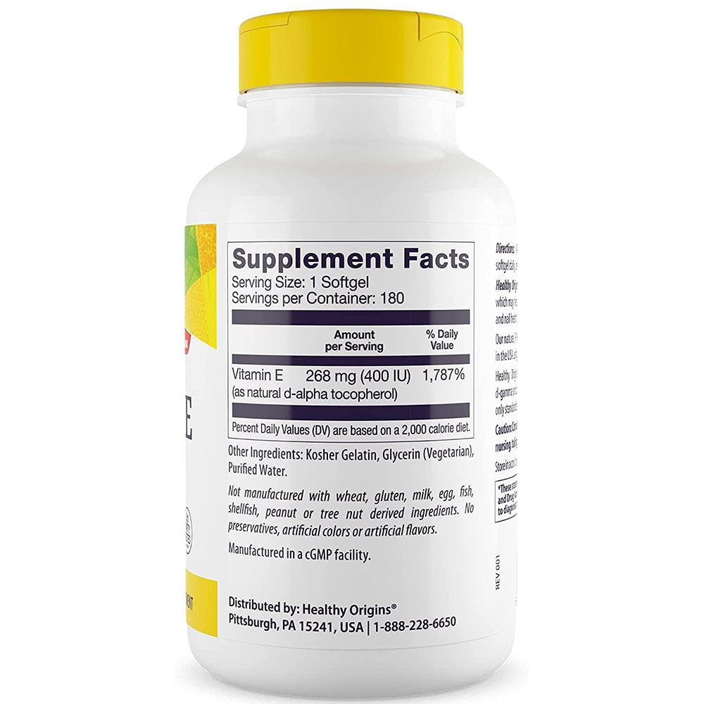Healthy Origins - Naturligt Vitamin E 400 IU, 180 mjukkapslar - Bild 3