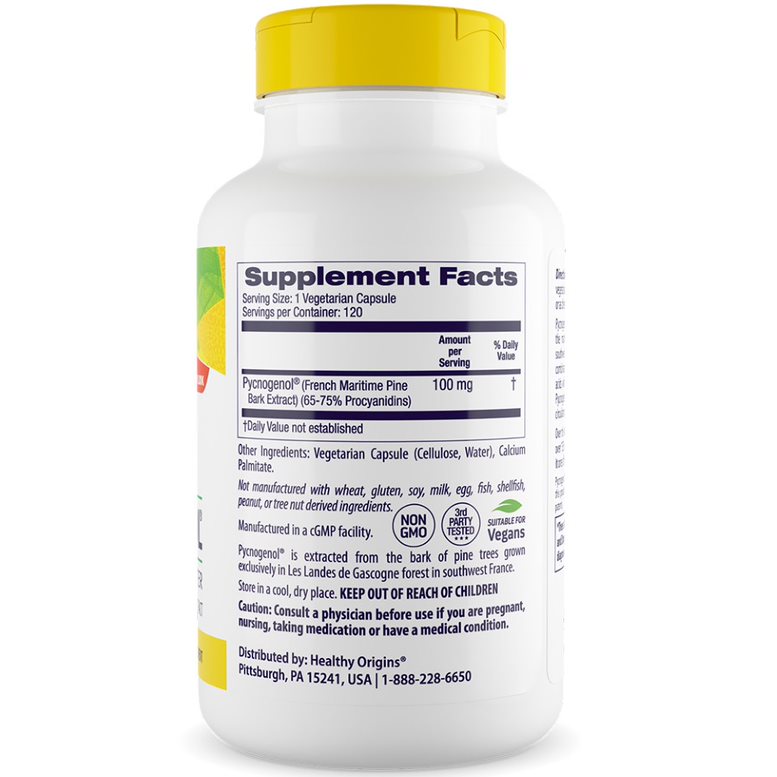 Healthy Origins - Pycnogenol, 100 mg, 120 veg. kapslar - Bild 3