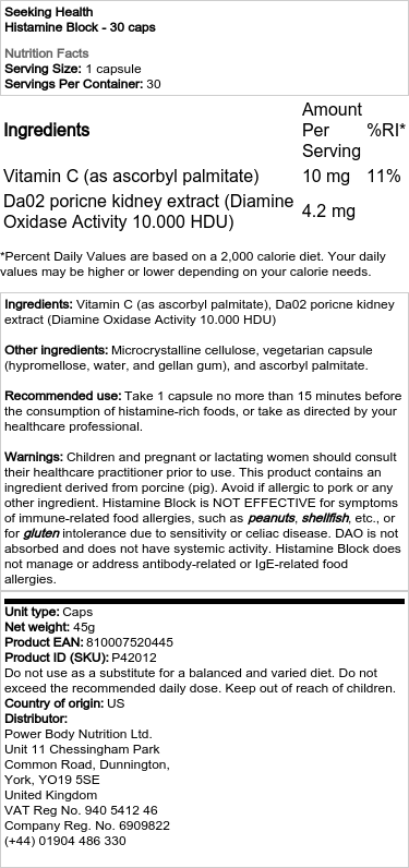 Seeking Health - Histaminblock, 30 kapslar - Bild 2
