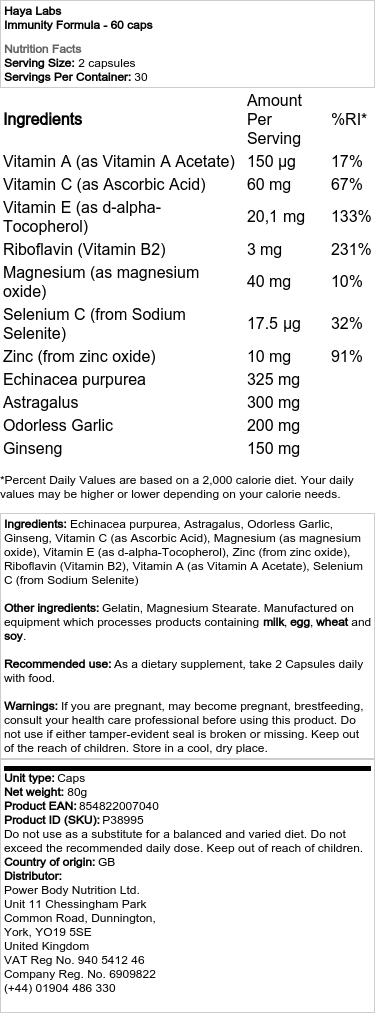 Haya Labs - Immunitetsformel, 60 kapslar - Bild 2