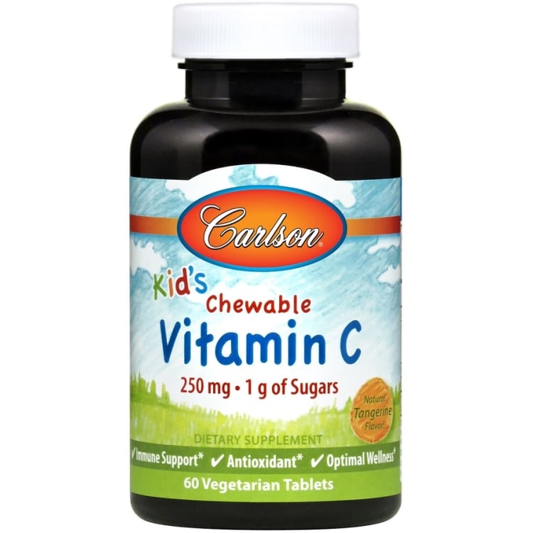 Carlson Labs - Barns Tuggtablett C-vitamin, 250 mg Naturlig Mandarinsmak - 60 Vegetabiliska Tabletter | Vitaminer och mineralerHälsa och välbefinnandeEnstaka vitaminerVitamin C | Apoteka