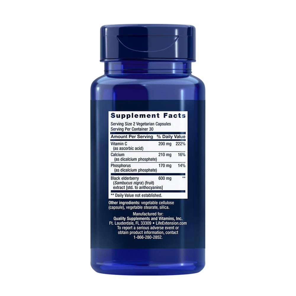 Life Extension - Svart Fläderbär + Vitamin C, 60 Vegkapslar - Bild 2