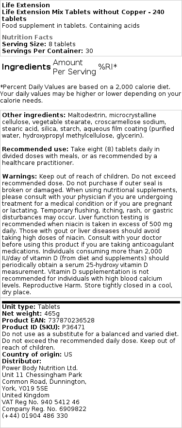 Life Extension - Life Extension Mix Tabletter utan koppar, 240 tabletter - Bild 2