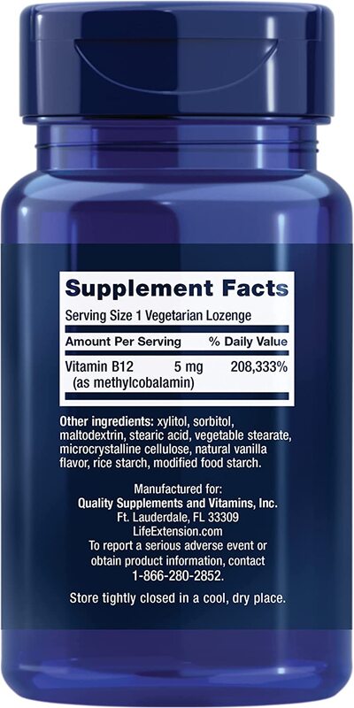Life Extension - Vitamin B12 Metylkobalamin, 5 mg, 60 sugtabletter - Bild 5