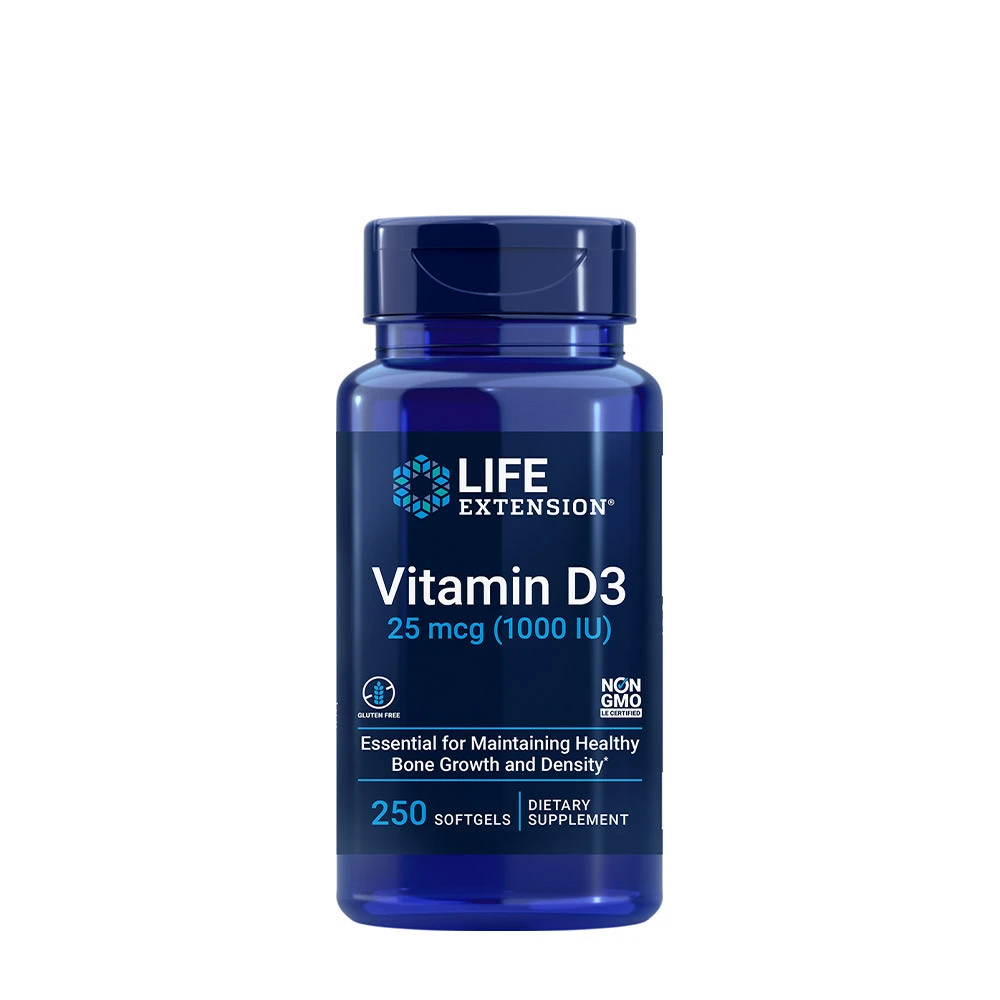 Life Extension - Vitamin D3, 25 mcg (1000 IU), 250 mjukkapslar | Vitaminer och mineralerHälsa och välbefinnandeVissa vitaminerD-vitaminHälsokostD3 | Apoteka