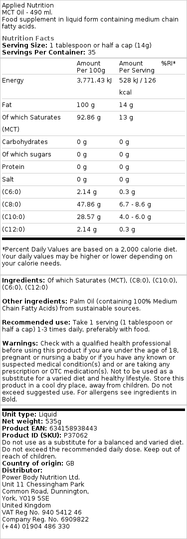Applied Nutrition - MCT-olja, 490 ml - Bild 2