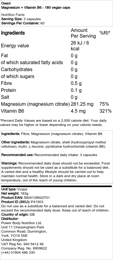 Osavi - Magnesium + B6-vitamin, 180 veganska kapslar - Bild 2